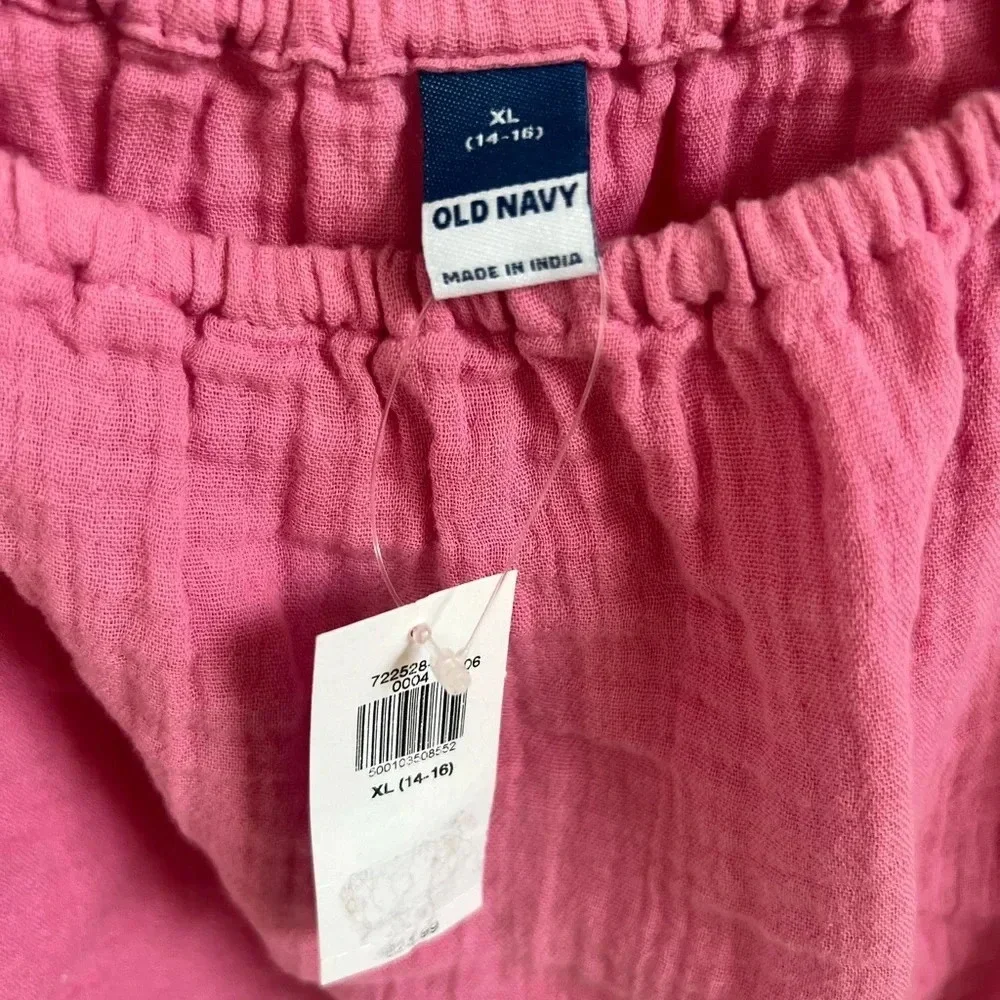 NWT new old navy Double-Weave Cropped Puff-Sleeve Top Girls XL 14-16 pink rose